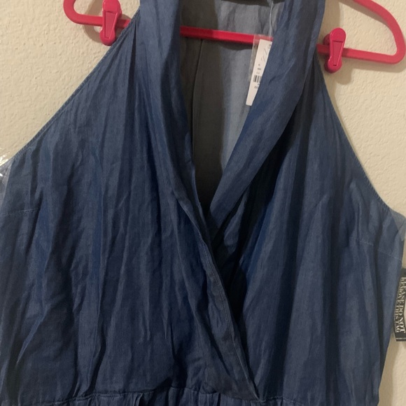 NY&C Chambray Shawl-Collar Tie-Front Jumpsuit Blue Size XXL - Picture 8 of 10